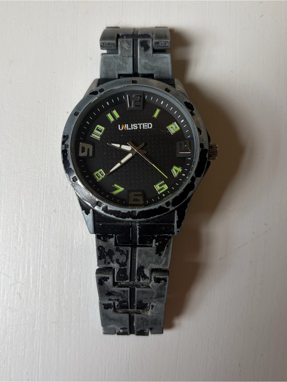UNLISTED Black Stainless Steel Men’s Analog Wrist Watch 8” Working w New Battery